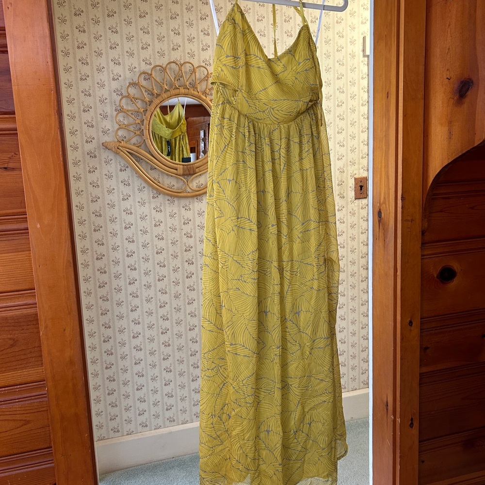 Lulu's Mustard and Gray Leaf Print Dress